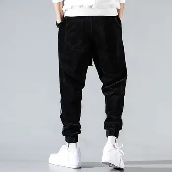 Modes Streetwear Vīriešu Džinsi Loose Fit Savienoti Dizainers Gadījuma Velveta Kravas Bikses Harēma Bikses Japāņu Hip Hop Jogger Bikses