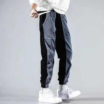 Modes Streetwear Vīriešu Džinsi Loose Fit Savienoti Dizainers Gadījuma Velveta Kravas Bikses Harēma Bikses Japāņu Hip Hop Jogger Bikses