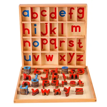 Montessori Valodas Koksnes - Mazo Kustamo Alfabēts (Sarkans un Zils) ar Mat Mazo Kustamo Alfabētu