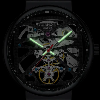 Montre Homme GUANQIN Automātiskā Safīra Mehāniskās Vīriešiem Skatīties Skelets Ūdensizturīgs Kalendāra 316L Tērauda rokas Pulkstenis zegarek męski