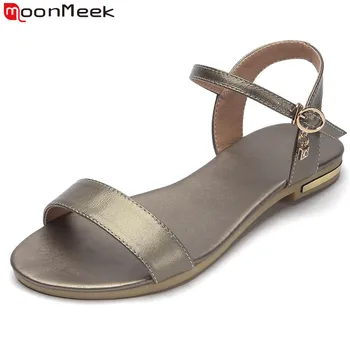 MoonMeek Lielums 34-46 Jaunu 2020. gadam īstas ādas sandales sieviešu kurpes rhinestone sieviešu vasaras dzīvoklis sandales dāmas ikdienas apavi