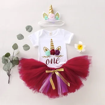 MUMS Pirmās Dzimšanas dienas Unicorn Kleita Tērpiem Romper Svārki 3PCS Drēbes, Zīdaiņu Meitenēm