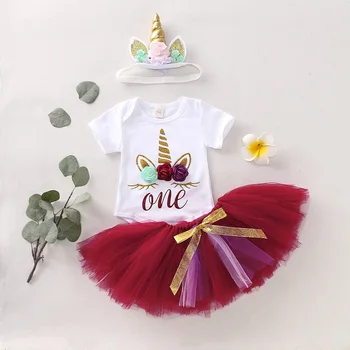 MUMS Pirmās Dzimšanas dienas Unicorn Kleita Tērpiem Romper Svārki 3PCS Drēbes, Zīdaiņu Meitenēm