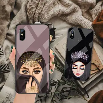 Musulmaņu Islama Gril Acis arābu Hijab Meitene Telefonu Gadījumā Rūdīts stikls iphone 6S 6 7 8 plus X XS XR 11 12 mini PRO, MAX
