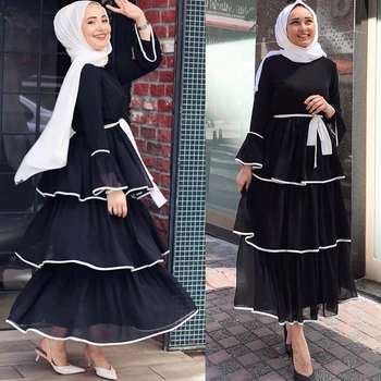 Musulmaņu Kleita Sievietēm Dubaija Abaya Ruffles Modes Pilnu Piedurknēm Gadījuma Jaunas Dāmas Islāma Drēbes Marokas Kaftan Sen Maxi Kleitas