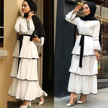 Musulmaņu Kleita Sievietēm Dubaija Abaya Ruffles Modes Pilnu Piedurknēm Gadījuma Jaunas Dāmas Islāma Drēbes Marokas Kaftan Sen Maxi Kleitas