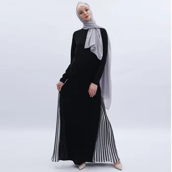 Musulmaņu Sievietes Ikdienas Gara Kleita Eleganta Kroku Līniju Raibs Abaya Kleita Melnā 2019 Islāma Drēbes Bez Šalle Kaftan Jaunas