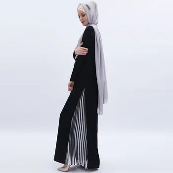 Musulmaņu Sievietes Ikdienas Gara Kleita Eleganta Kroku Līniju Raibs Abaya Kleita Melnā 2019 Islāma Drēbes Bez Šalle Kaftan Jaunas