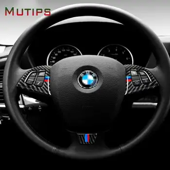 Mutips Automašīnas Stūres Rata Pogas oglekļa šķiedras vadīt pogu uzlīmi, emblēmu apdare piederumi BMW X5 E70 X6 E71 2008. - 2013. gadam
