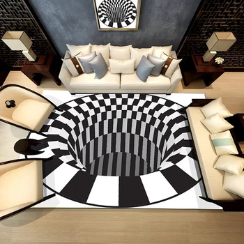 Mājas Dekorēšana Dzīvojamā Istaba Gaitenis Paklāji Melna Balta Tīkla Drukas 3D Ilūziju Vortex Dibena Caurumu Grīdas Paklāju Pretslīdes Paklājiņš