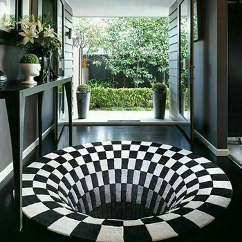 Mājas Dekorēšana Dzīvojamā Istaba Gaitenis Paklāji Melna Balta Tīkla Drukas 3D Ilūziju Vortex Dibena Caurumu Grīdas Paklāju Pretslīdes Paklājiņš