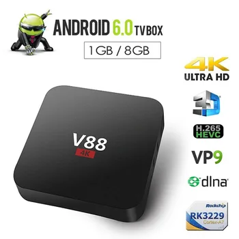 Mājas Kinozāles V88 RK3229 Smart TV Set-Top Box Spēlētājs 4K Quad-Core 8GB WiFi Multimediju Atskaņotāja Smart TV Kastē HDTV Lodziņā Attiecas uz Android
