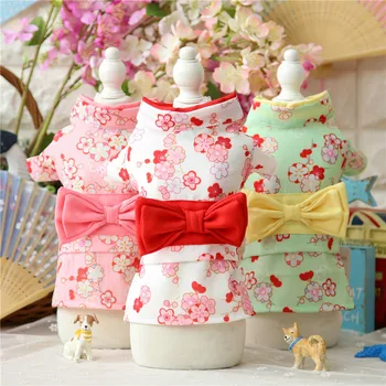 Mājdzīvnieku Apģērbu Ziedu JChinese Stila Plūmju Ziedu Kimono tauriņu Krekls, Kostīms Princese Kleita Kaķu un Suņu Drēbes Pet Piegādēm