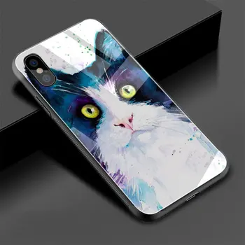 Mākslas melns un balts kaķis Rūdīta Stikla Vāciņu Lietā par iPhone SE 2020 5 5s 6s 6, Plus 7 8 Plus X XR XS 11 Pro Max