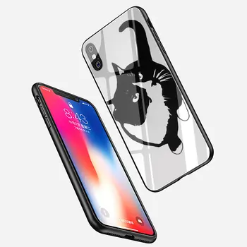 Mākslas melns un balts kaķis Rūdīta Stikla Vāciņu Lietā par iPhone SE 2020 5 5s 6s 6, Plus 7 8 Plus X XR XS 11 Pro Max