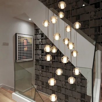 Mūsdienu Kristāla Stikla Bumbu LED Pendant Gaismas Armatūra ar Garu kabeļu Kāpnes Karājas Lampas Hotel Villa Duplex Dzīvoklis