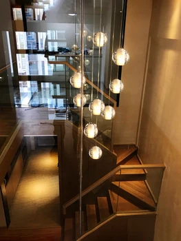 Mūsdienu Kristāla Stikla Bumbu LED Pendant Gaismas Armatūra ar Garu kabeļu Kāpnes Karājas Lampas Hotel Villa Duplex Dzīvoklis
