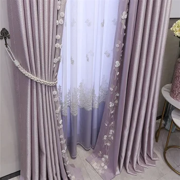 Mūsdienu Luksusa 3D Mežģīņu Izšūšanas Aizkaru Violeta Tumšie Aizkari viesistabā, Guļamistabā franču Romantiskā Mājas Apdare AG500#4