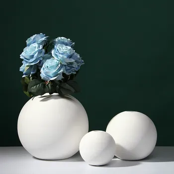 Mūsdienu Minimālisma Balta Keramikas Vāze Žāvētu Ziedu, Ziedu Konteineru Mājas Dzīvojamā Istaba Mīksta Apdare Apdare