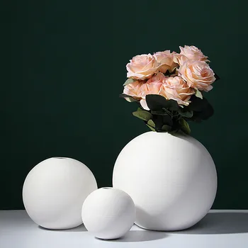 Mūsdienu Minimālisma Balta Keramikas Vāze Žāvētu Ziedu, Ziedu Konteineru Mājas Dzīvojamā Istaba Mīksta Apdare Apdare
