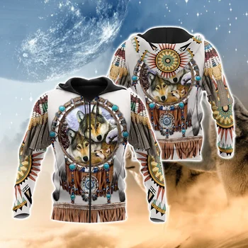 Native Indijas Cilts Wolf 3D Iespiesti Vīriešiem, Hoodies sporta Krekls Unisex Streetwear Rāvējslēdzēju Džemperis Ikdienas Jaka Treniņtērpi KJ0183