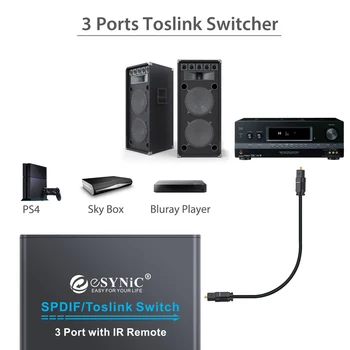 Neoteck SPDIF TOSLINK Digitālā Optiskā Audio 3x1 Slēdzi, atbalsta LPCM2.0/DTS/AC3 ar tālvadības pulti Audio Switcher