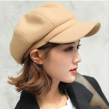 Newsboy Gleznotājs Rudens sieviešu berete, cepure, Britu retro stila tīrtoņa krāsu astoņstūra formas cepures sieviešu biezs silts ziemas cepures sejsegu klp