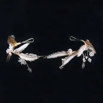 NiuShuya Vintage Kāzu Hairband Lapu Crystal Galvassegu Zelta Headpiece Vainagu Sievietēm Līgava Piederumi Līgavas Matu Jewelries