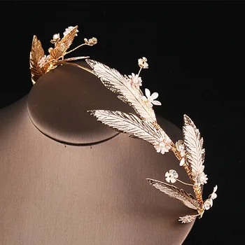 NiuShuya Vintage Kāzu Hairband Lapu Crystal Galvassegu Zelta Headpiece Vainagu Sievietēm Līgava Piederumi Līgavas Matu Jewelries