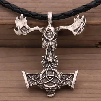 Nostalģija Thor Hammer Mjolnir Kulons, Kaklarota, Skandināvu Vikingu Odin Valknut Trīsvienības Simbolu, Amuletu