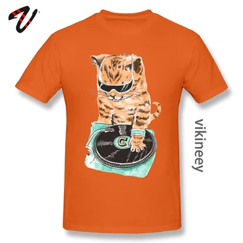 Nulles Master Kaķis Mūzikas DJ Rock T Electrophonic Disku Ieraksta Kaķis Hip Hop Drukāšanas Vīriešu T Krekls Bailīgs Apkalpes Kakla Kokvilna