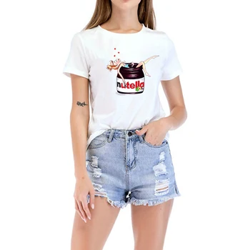 Nutella 2019 grafiskā Vasaras T Krekls femme Īsām Piedurknēm femme karikatūra Izdrukāt Gadījuma t-veida Topi Zīmolu T-Krekli, sieviešu Apģērbs