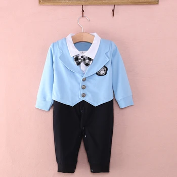 Oficiāli Modes Jaundzimušā bērna Baby Zēnu Kokvilnas Garās Piedurknes Savukārt Apkakle Raibs Romper 2 Stila Apģērbs Pavasara Krist 0-24M