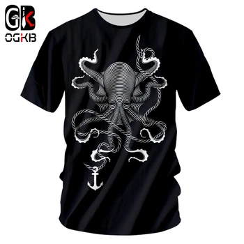 OGKB T Krekli Hombre Jaunu O veida Kakla 3D Tshirt Drukāt Zvejas Astoņkāji Smieklīgi 6XL Habiliment Unisex Vasaras Tee Kreklu Piliens Kuģis
