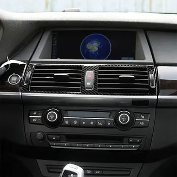 Oglekļa Šķiedras Auto Piederumi Interjera Vidējā Gaisa Izplūdes Oglekļa Šķiedras Modifikācijas Vāciņš Melns, Uzlīmes BMW X5 X6 2008. - 2013. gadam