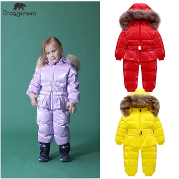 Orangemom ziemas Jumpsuit dabīgās kažokādas jakas , ziemas romper žaketes meiteņu drēbes . 90% zosu dūnas krievu ziemas mēteļi meitenēm