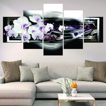 Orhidejas Ziedu violeta Plakāti 5 Gabali Sienas gleznojums, Liliju Ziedi Moduļu Mākslas Abstraktus Attēlus Dzīvojamā Istaba guļamistaba