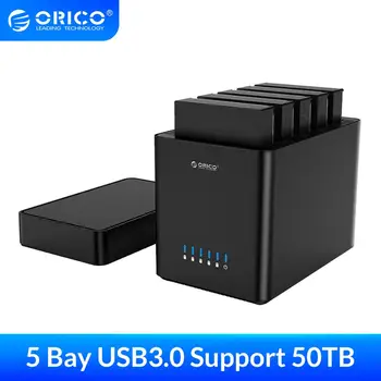 ORICO 5 Bay 3.5 collu Cieto Disku Kamerā USB3.0 līdz SATA3.0 Magnētiskā tipa HDD Gadījumā Atbalstu UASP MAX 50TB HDD dokstacija