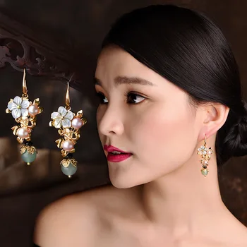 Oriģināls dizains, valsts vēja auskari ilgi auskari pērļu auskari personības Ķīniešu vēja auskari meitene