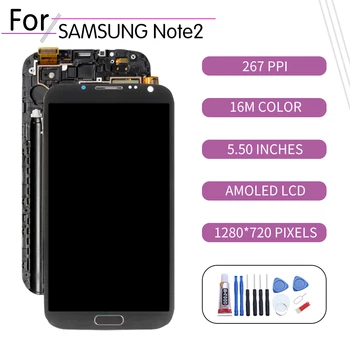 ORIĢINĀLS SAMSUNG Galaxy Note 2 LCD skārienekrānu, Digitizer Montāža Samsung Note2 Displejs N7100 N7105 SHV-E250 SGH-T889