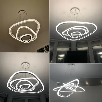 Pakārt Lampas LED Lustras, Lai Ēdamistaba Dzīvojamā istaba Akrila Plafond 4/3/2 Gredzeni Led Lustras Apgaismojums ēsmas zivtiņu vadi de techos