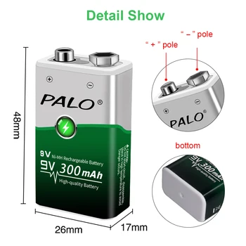 PALO 5gab 9V Uzlādējamās NiMH Baterijas 6F22 9 volt Batteria+9V Baterija, USB Ātru Lādētāju 9V, litija Li-ion nimh akumulators