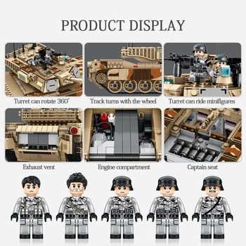 PANLOS Saderīgs Ar LegoINGlys Celtniecības Bloki KM Abrams Galvenais Kaujas Tanks DIY Būvniecības Modeli, Bērnu Rotaļlietas, Uzlīmes, Dāvanu