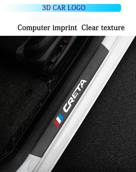 Par Hyundai Creta ix25 2020. gadam paklāji Auto Uzlīme 4 gab auto durvju sliekšņa aizsargs ādas, oglekļa šķiedras vinila uzlīmes, Auto Piederumi