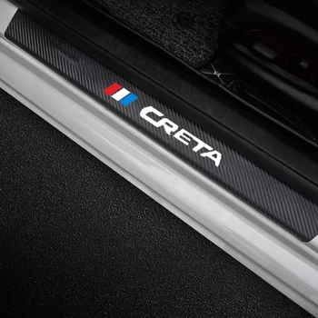 Par Hyundai Creta ix25 2020. gadam paklāji Auto Uzlīme 4 gab auto durvju sliekšņa aizsargs ādas, oglekļa šķiedras vinila uzlīmes, Auto Piederumi