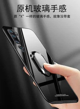 Par Xiaomi Mi, Ņemiet Vērā, 10 Lite Gadījumā Rūdīts Stikls Magnēts Gredzenu Turētājs Phone Gadījumā Xiaomi Mi, Ņemiet Vērā, 10 Pro Grūti Aizmugurējo Vāciņu