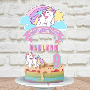Pasūtījuma Cupcake Cilindrs Varavīksnes Vienradzis Puse Kūka Rotājumi Piederumi Bērniem, Baby Dušas Happy Birthday Cake Topper