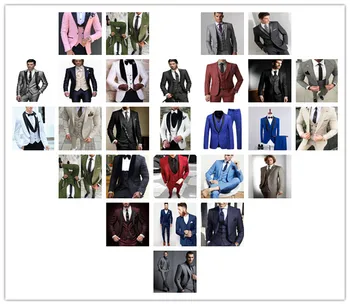 Pasūtījuma Vīriešu Uzvalki, Gaiši Pelēkā krāsā, Vīriešu Uzvalki, Kāzu Līgavainis Tuxedos Groomsmen Oficiālu Balli Personas Kostīms (Jaka+Bikses+Veste)