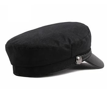 Pavasara Melna PU Jostas Militārās Cepures Sievietēm Vintage Armijas Cepure Ādas Berete Klp Dāmas Rudens Ziemas Cepure ZZ-244