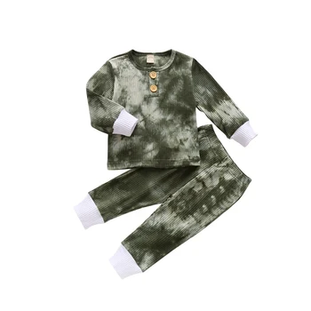 Pavasara Rudens Bērnu Zēniem Meitenēm Pidžamas Komplekts 0-3y Bērni bērnu Kaklasaites Krāsu Drukas Trikotāžas Kids Sleepwear Zēnu Apģērbu Komplekti 1-3 Gadi